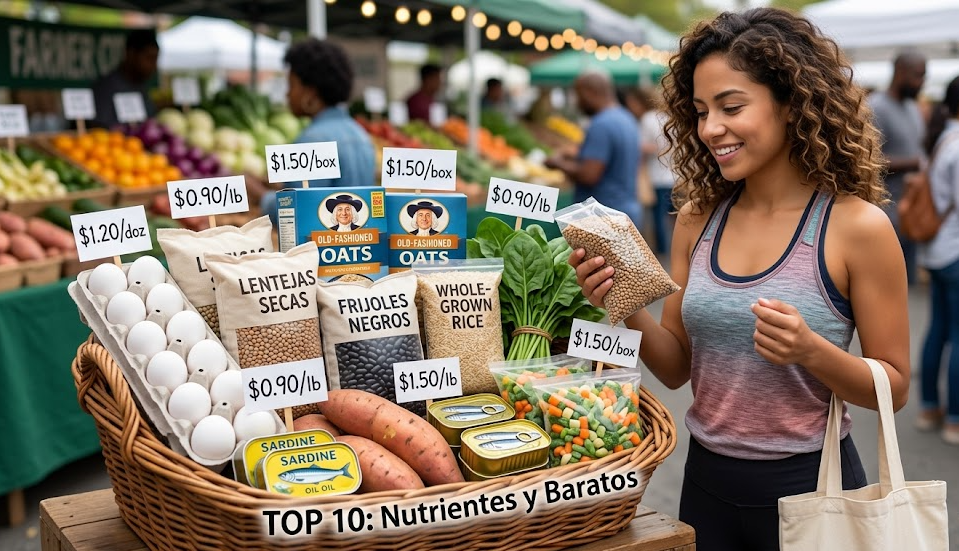 Cesta de alimentos densos en nutrientes y baratos en mercado local