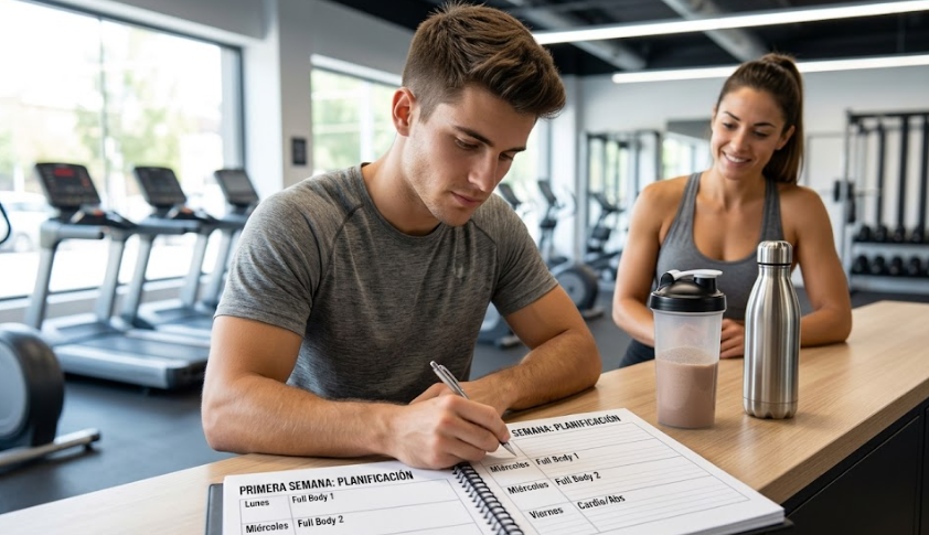Persona planificando su primera semana de entrenamiento en el gimnasio