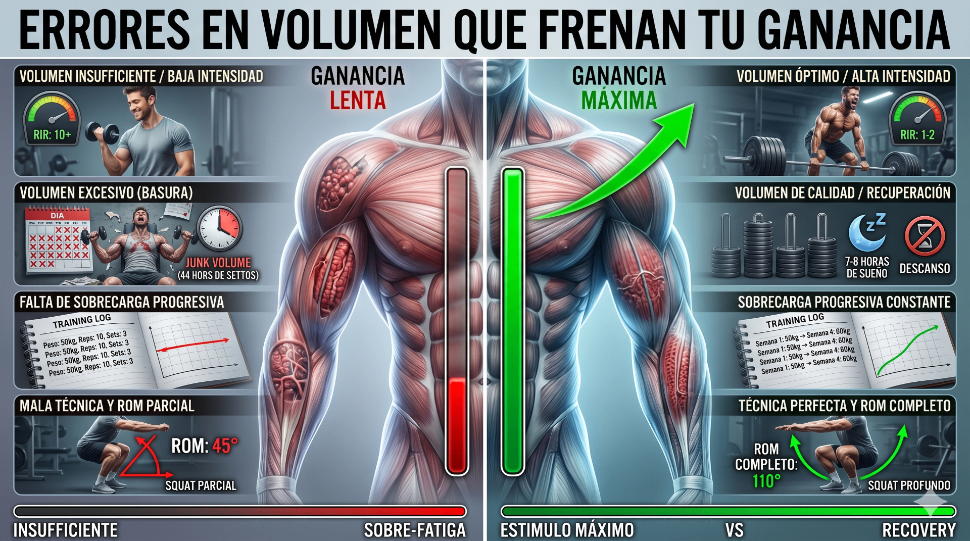 Errores en volumen que frenan tu ganancia muscular