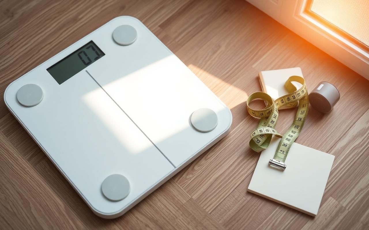 Persona midiendo cintura con metro y reloj de actividad para evaluar gasto energético